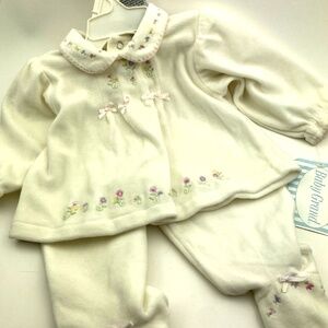 Baby Outfit Girls Size 3/6m Matching 2pc Set Top Pants Floral Footed Feet Infant